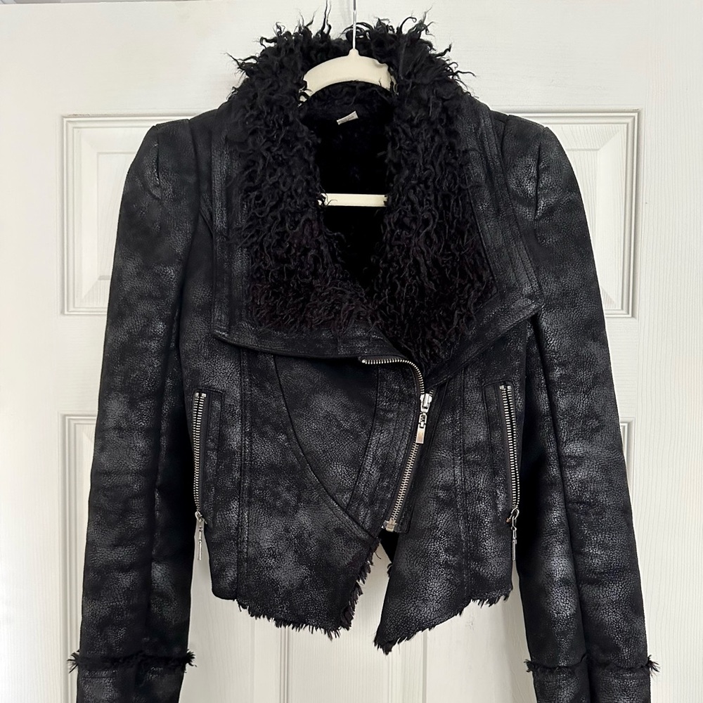 Black faux shearling asymmetrical jacket size Small